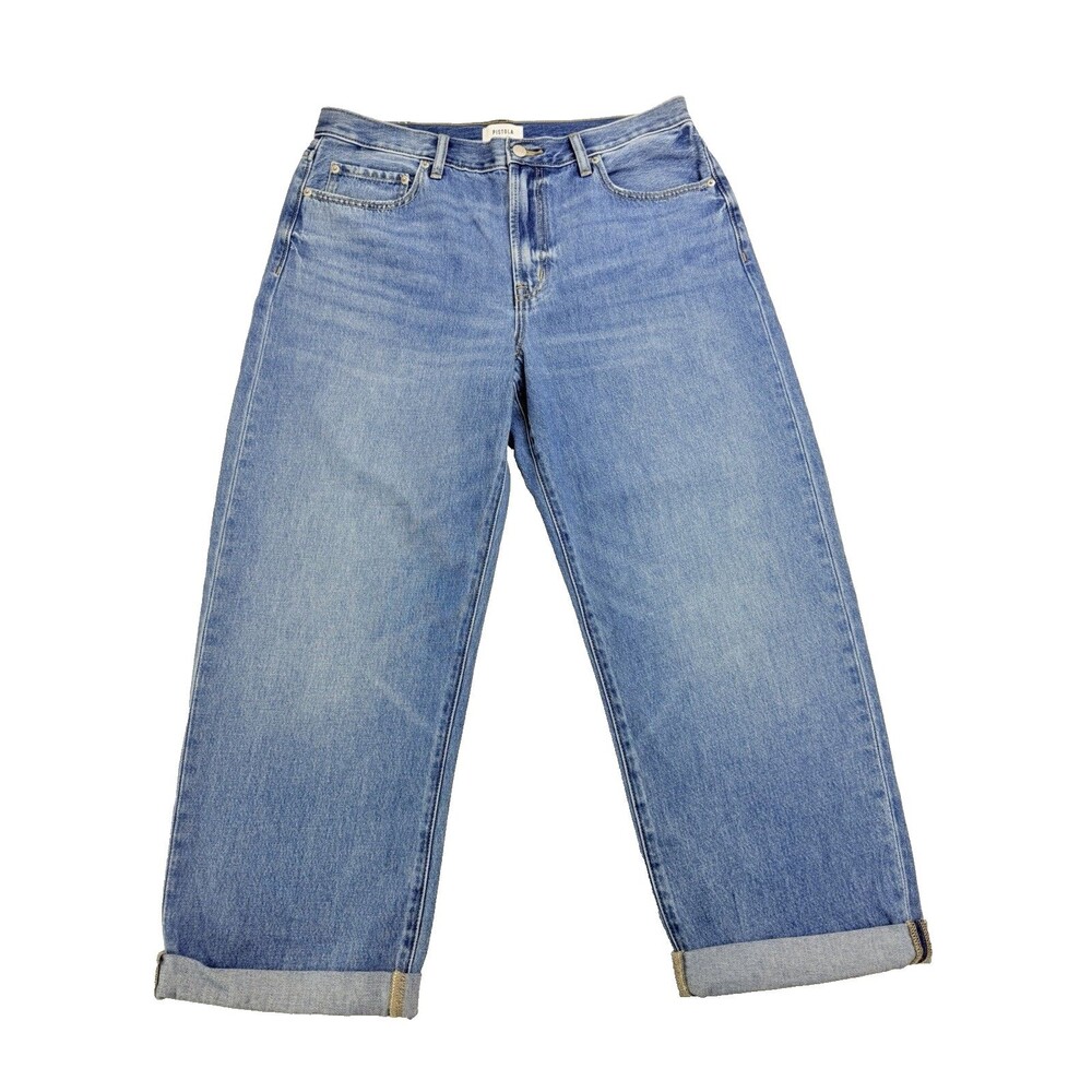 Pistola Jeans Women's Blue High Rise Straight Leg Cuffed Cropped Denim